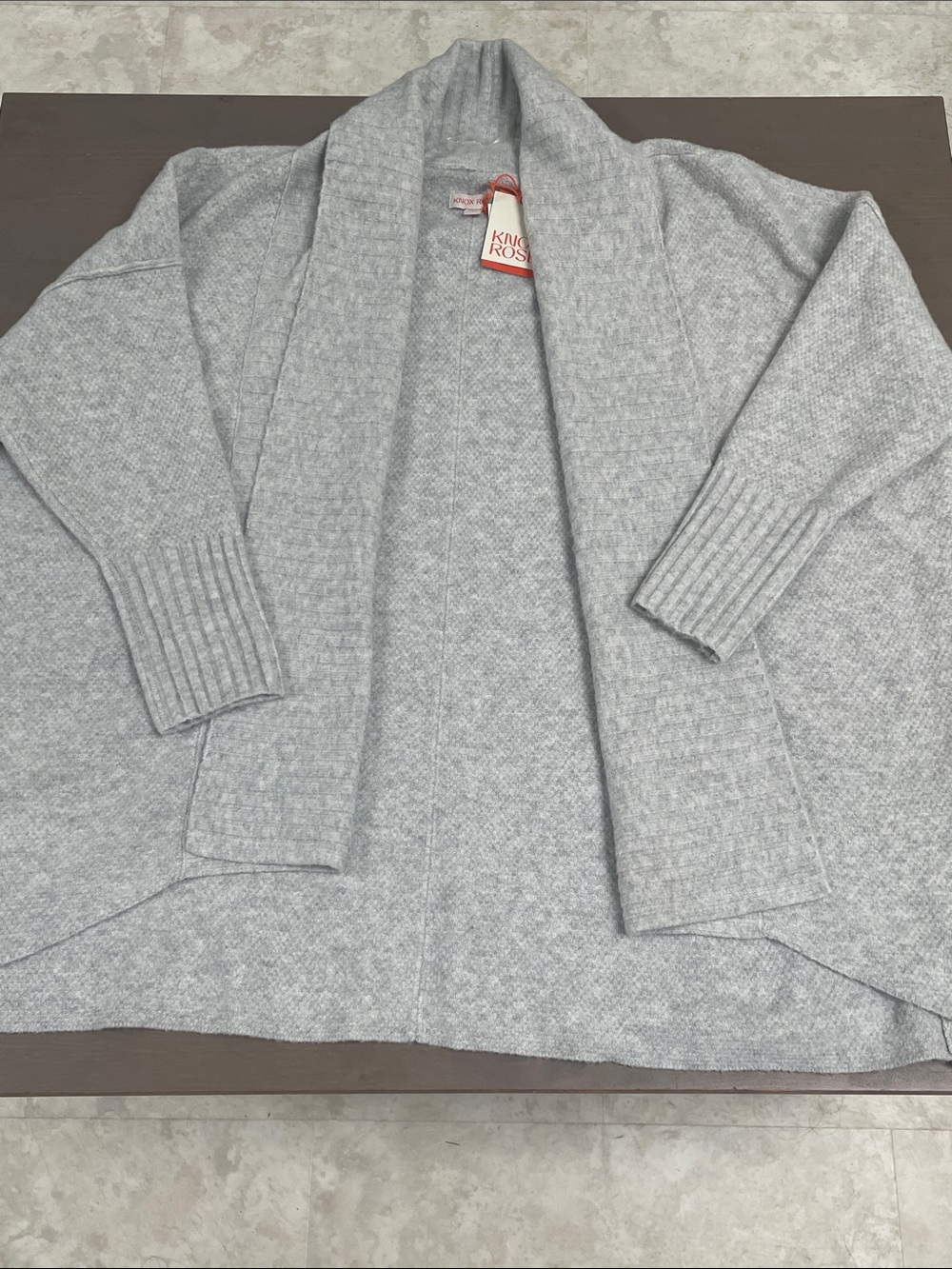 NWT Knox Rose Gray Open Front Shawl Collar Cardigan Sweater Boho Comfy Layering